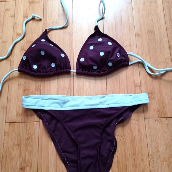 Beautiful Plum & Mint Polka-dot Swimsuit Set - Picture 1 of 7